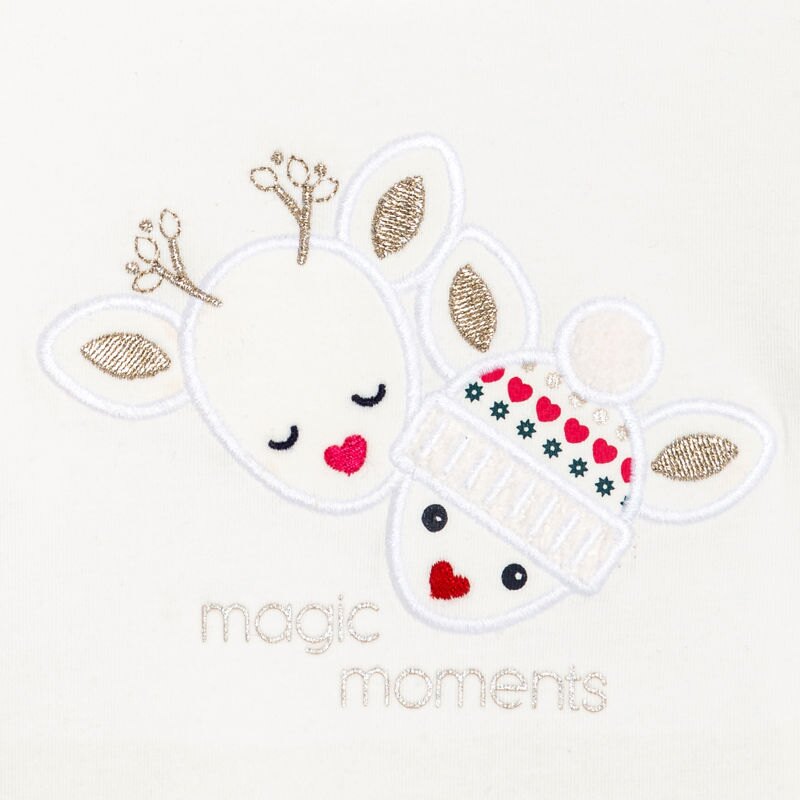 T-shirt manches longues broderies rennes blanc bébé fille Blanc