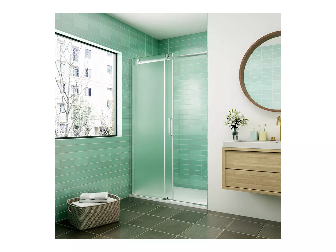 Porte de douche coulissante 140x195cm verre sablé installer à gauche, porte de douche en 8mm verre anticalcaire