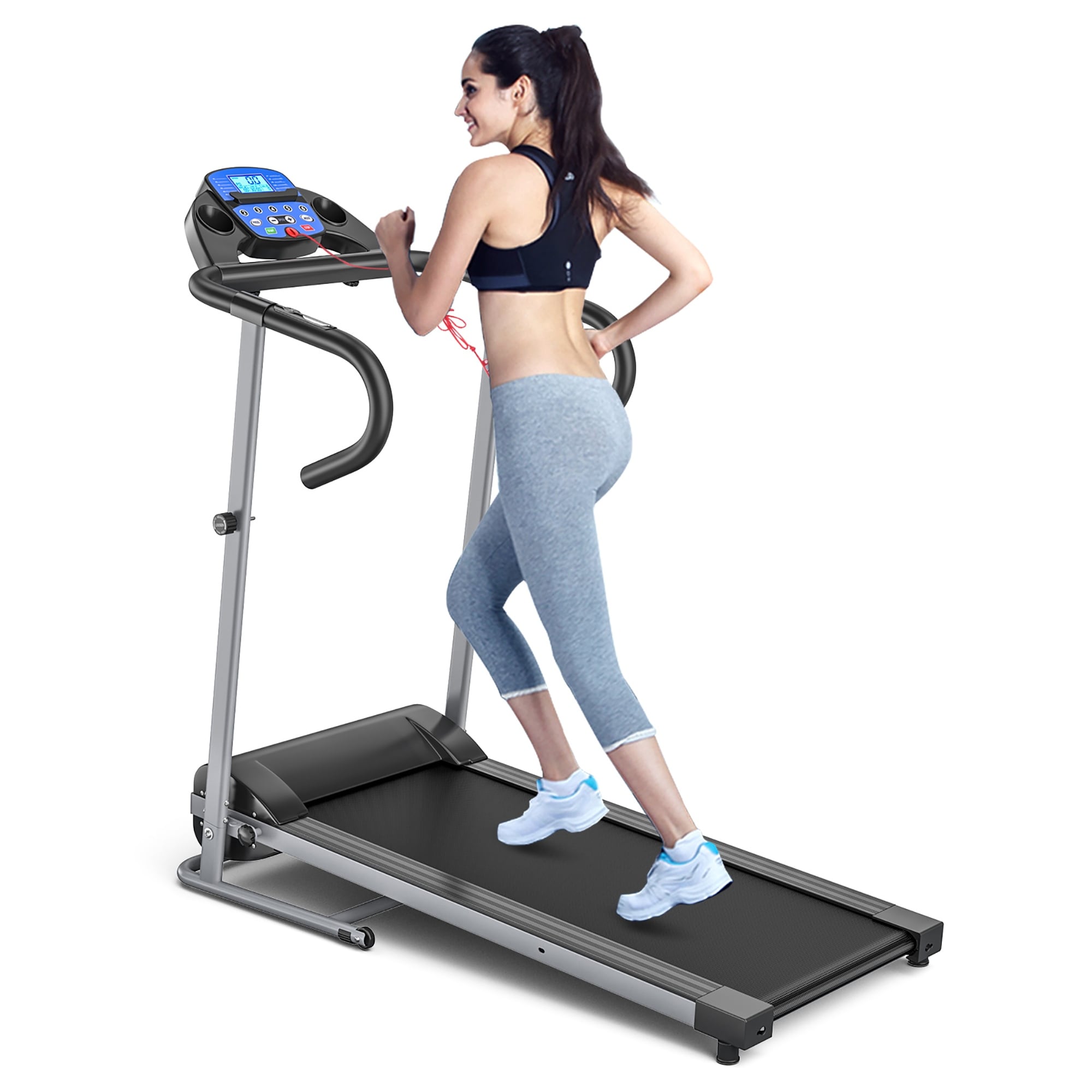 Esteira dobrável elétrica Goplus de 1100 W com suporte motorizado.