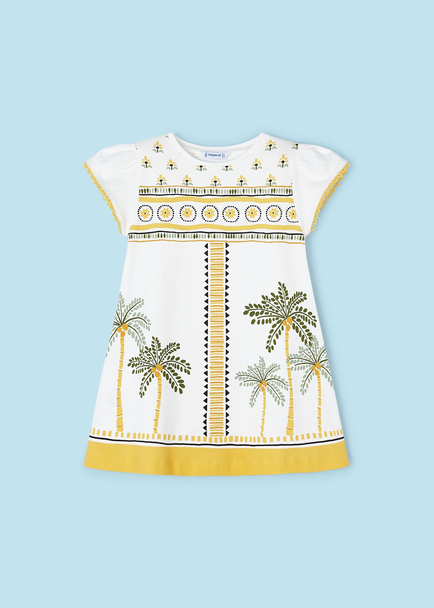 Vestido Better Cotton com estampa de palmeiras para meninas, cor índigo