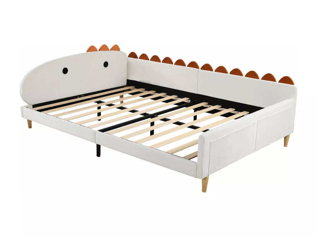 Lit banquette pour enfant 140x200cm - tissu en velours - Beige