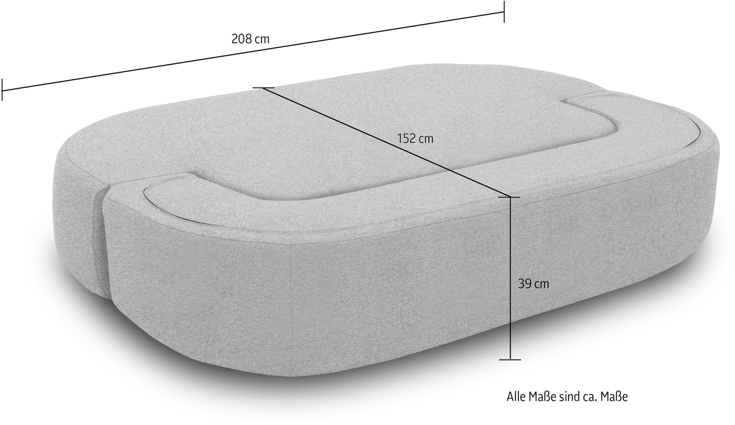 INOSIGN Schlafsofa »Denair oval Federkern, Bettsofa, organisches Design. Breite 208cm« 2-Sitzer durch Klappen verwandeln in eine Liegefläche