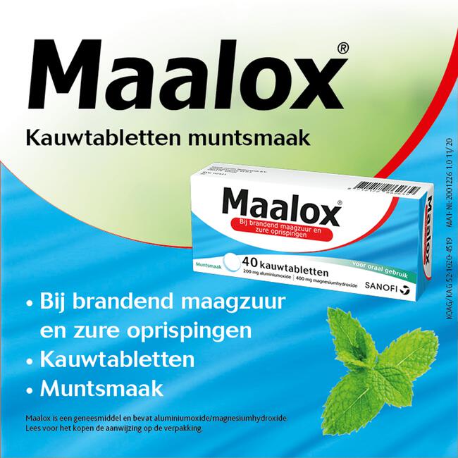 Maalox Kauwtabletten Muntsmaak Bij Brandend Maagzuur 40 Kauwtabletten