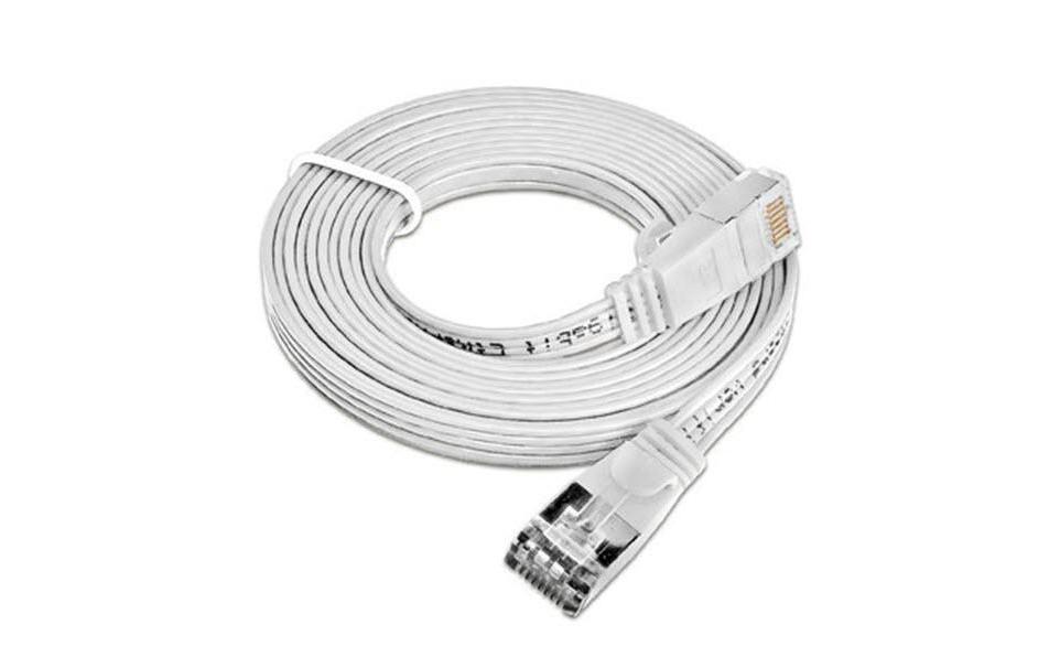 Slimpatchkabel RJ-45 - RJ-45, Cat 6, STP, 15 m, WeissGeschirmtes Twisted-Pair-Kabel (STP) mit Klinkenschutz