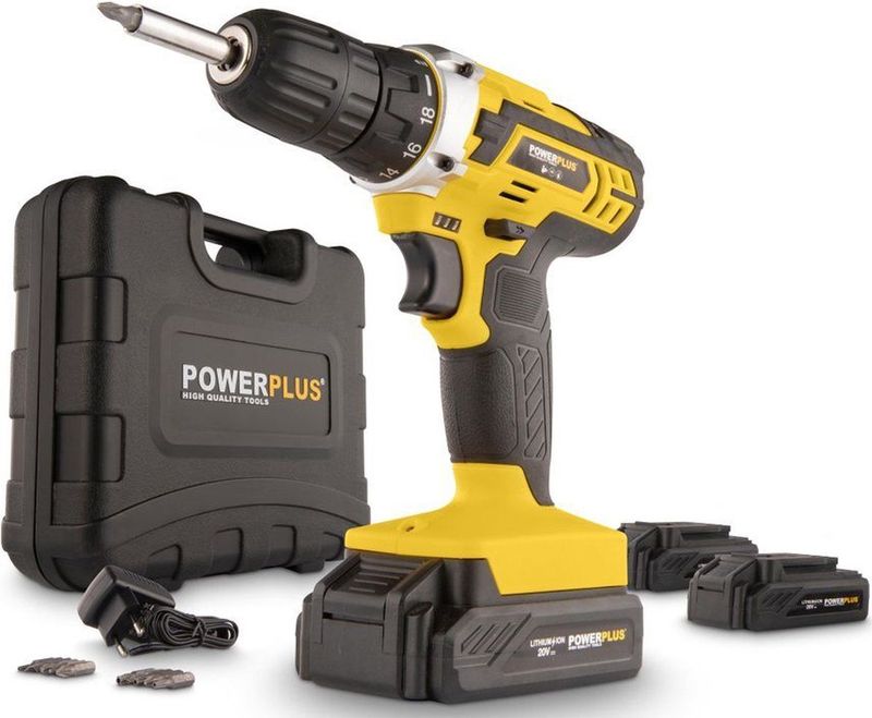 Powerplus - Accuboormachine - 20V - Zwart - Inclusief 3 Accu's