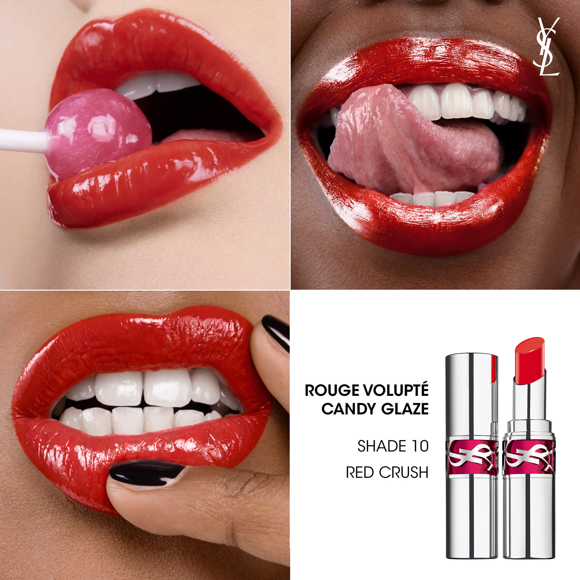 YSL LOVESHINE CANDY GLAZE  GLOSS EFFET REPULPANT EN STICK - 10-Red-Crush