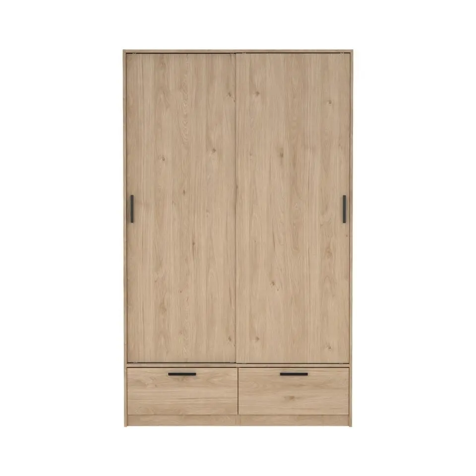 Hioshop Line kledingkast 2 deuren 2 laden okkernoot decor