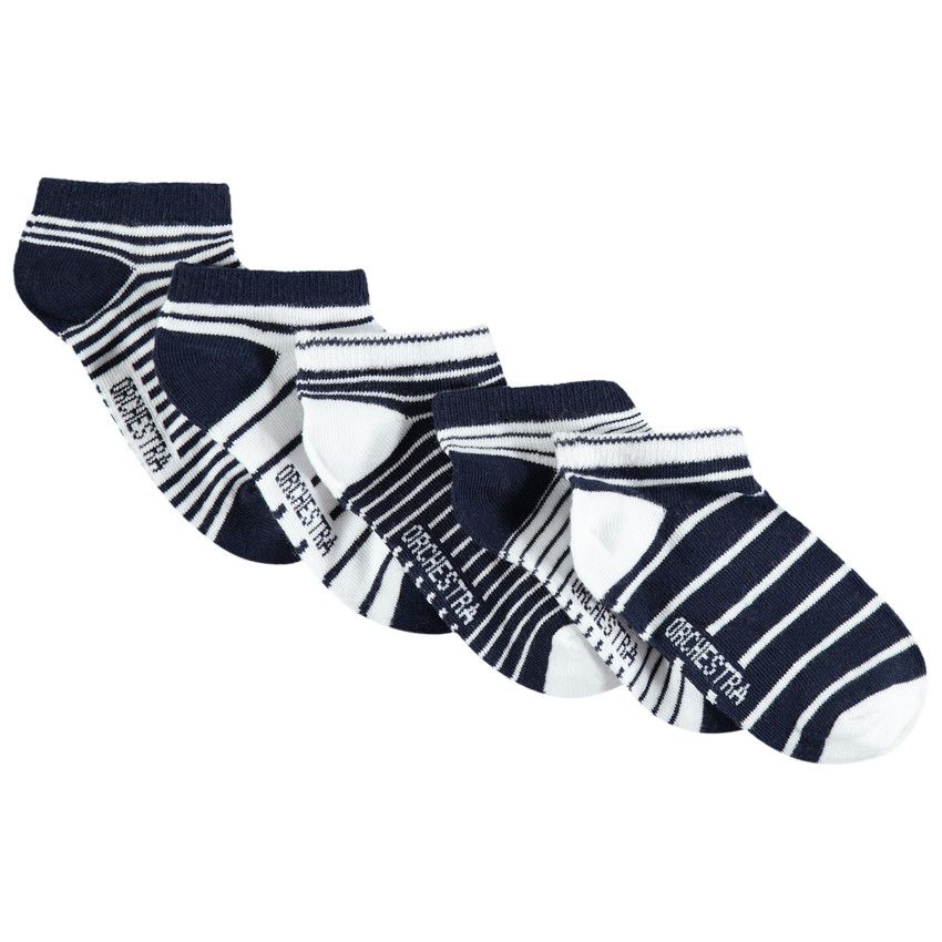 Lot de 5 paires de chaussettes courtes assorties rayées - Bleu marine