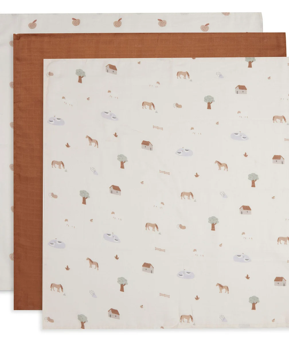 JOLLEINLOT DE 3 LANGES EN GAZE DE COTON CARAMEL