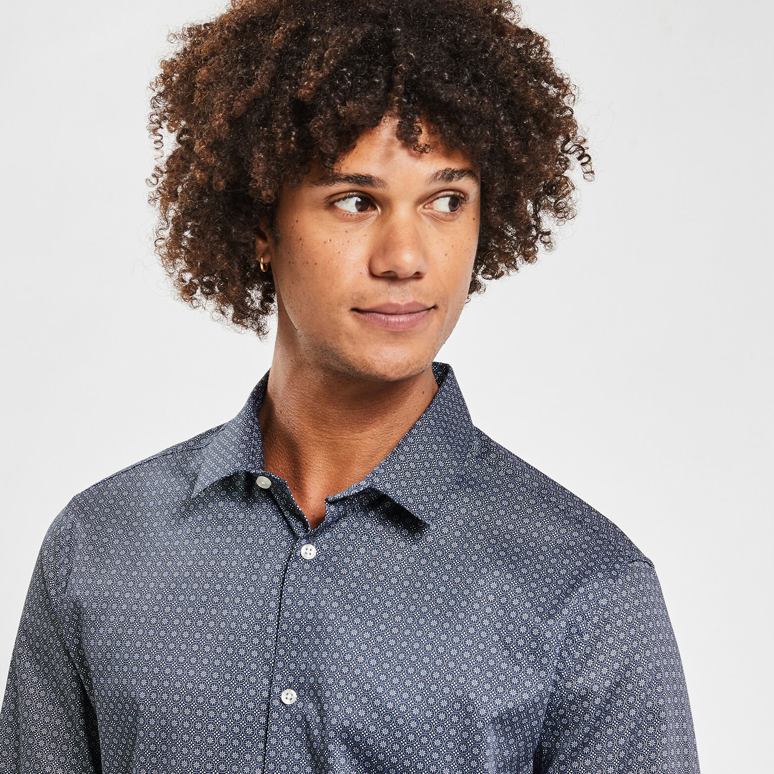 Chemise slim imprimé géométrique coton satin Bleu moyen