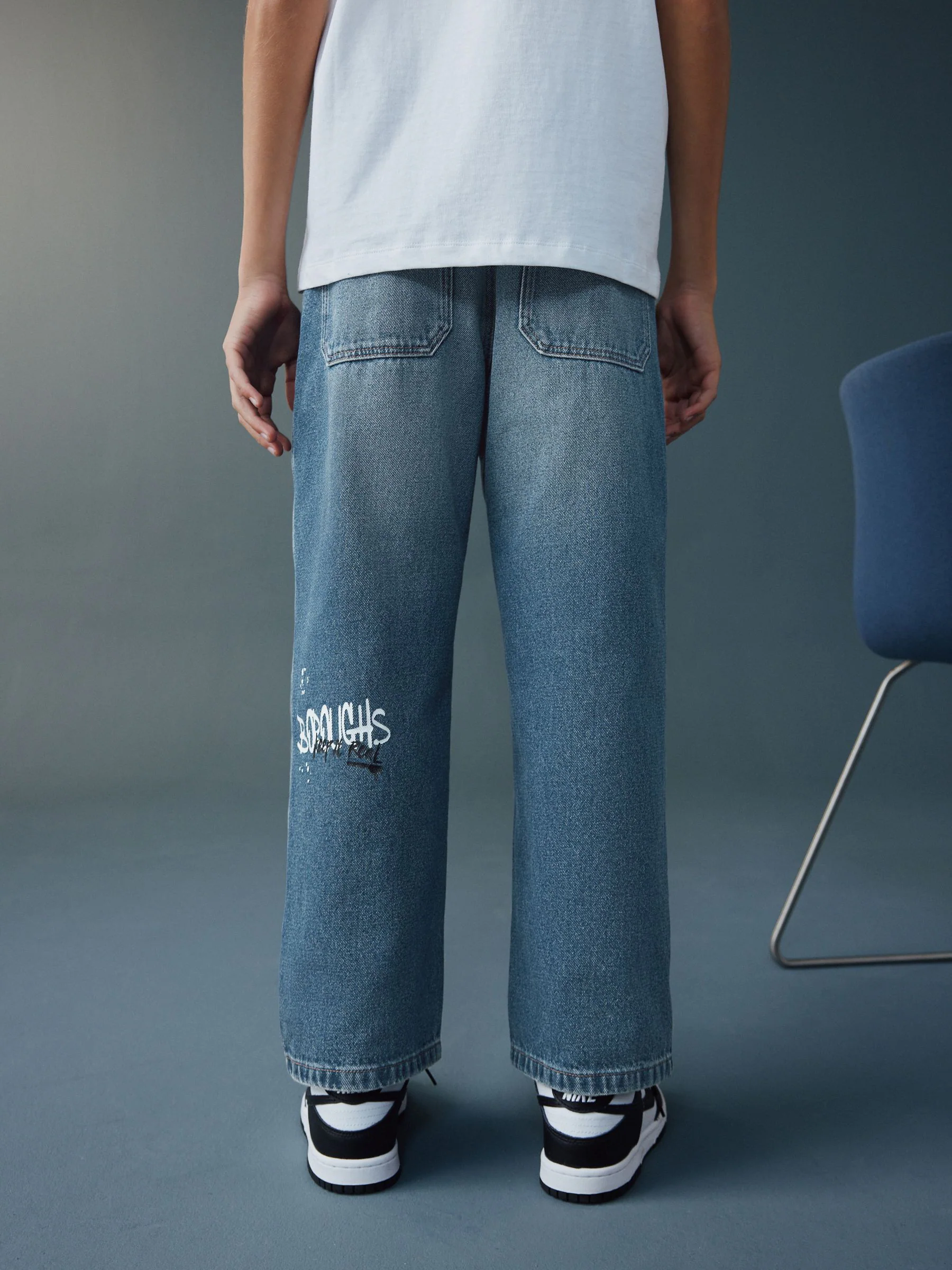 Varsity all-over Print middenblauwe Denim - Authentieke jeans (3-16jr)
