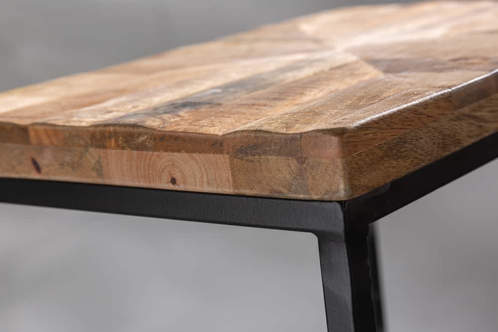 Beistelltisch 3er Set INDUSTRIAL 65cm Mangoholz handmade Mosaik schwarzes Metallgestell massiv
