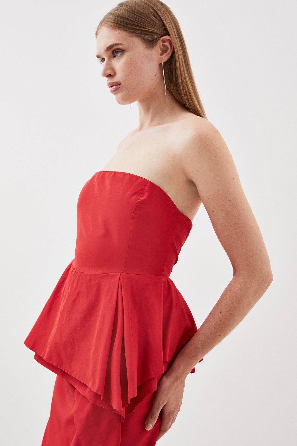 KarenMillen Robe midi ajustée en taffetas avec double détail de volant