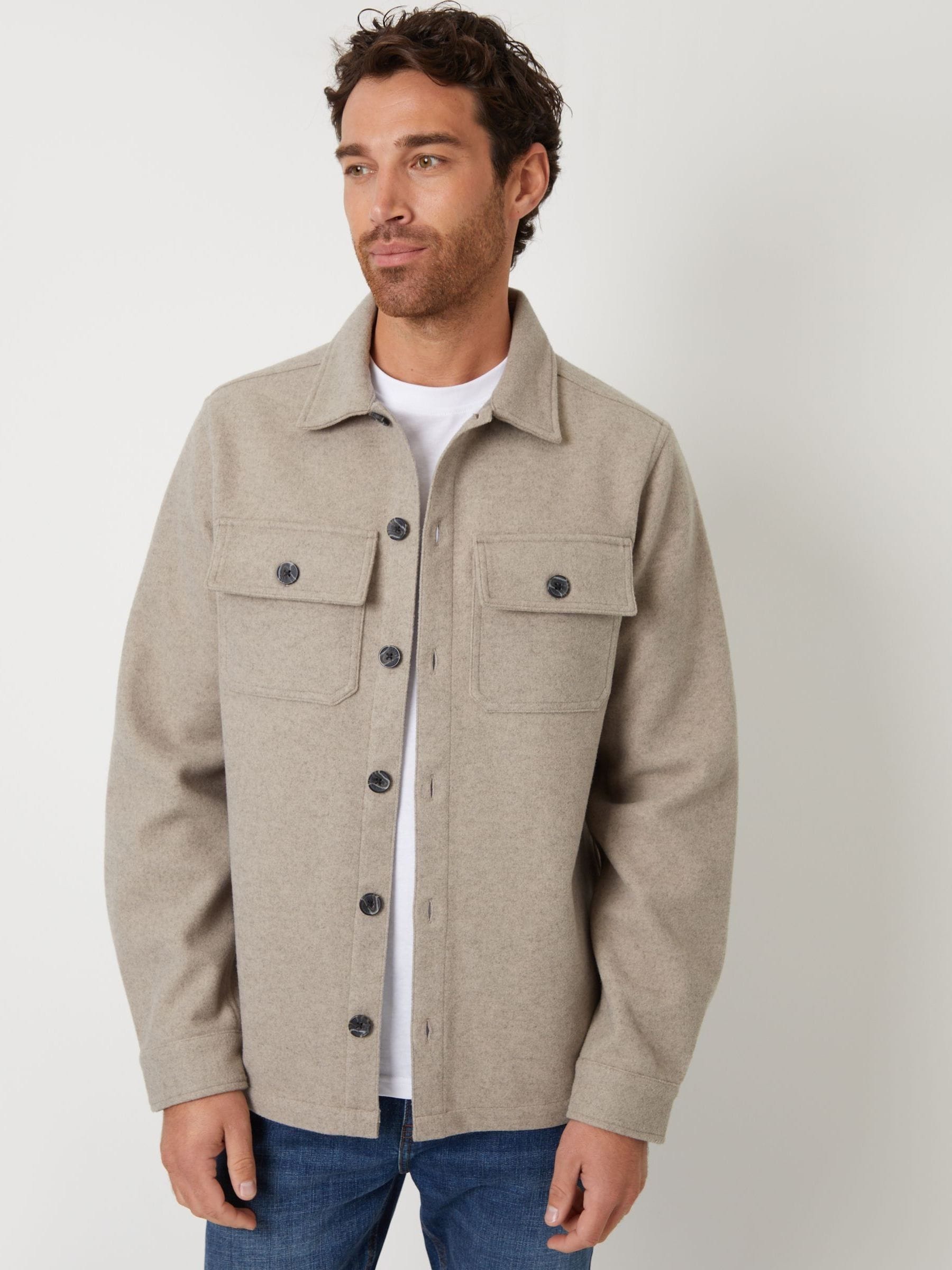 Pastelgeel - Threadbare imitatiebont wollen knoopsluiting overshirt