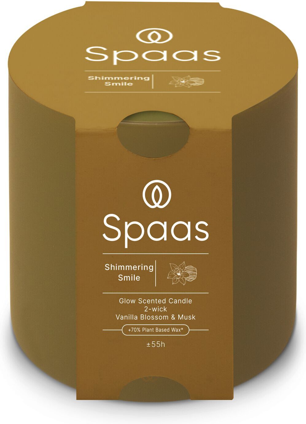 Spaas geurkaars Essential collection Shimmering Smile beige 55 uur D 10 H 10 cm
