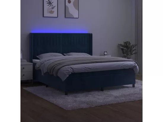 Sommier tapissier matelas et LED Bleu foncé 160x200 cm Velours