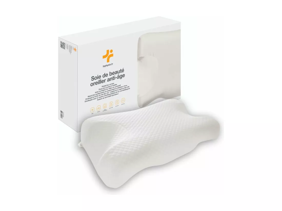 Oreiller Anti-Âge Anti-Rides SOIE DE BEAUTE - Taie d'Oreiller en Lyocell - 58x37x11 - INPHYSIO