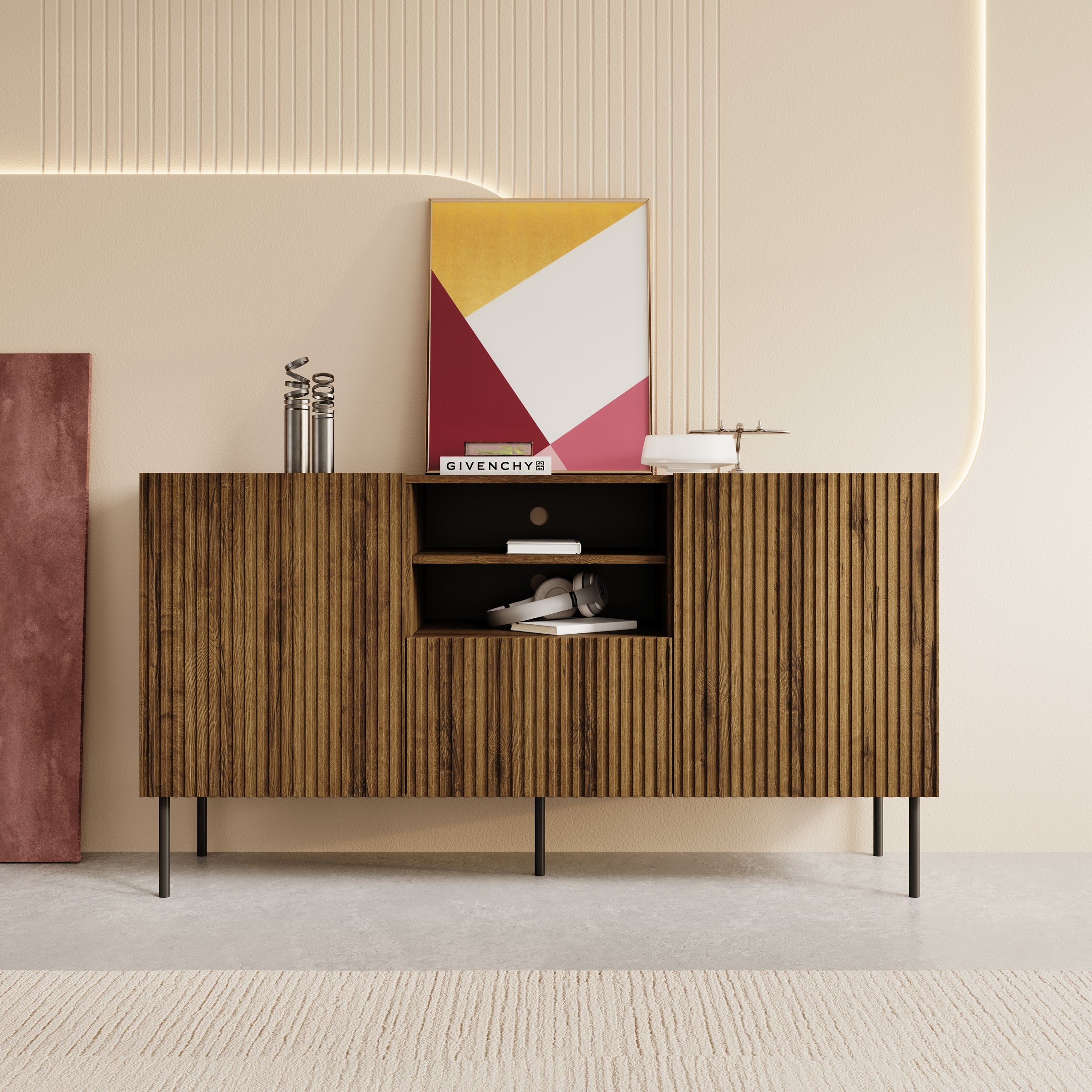 Meubella - Dressoir Tartagal - Donkerbruin eiken - 150 cm