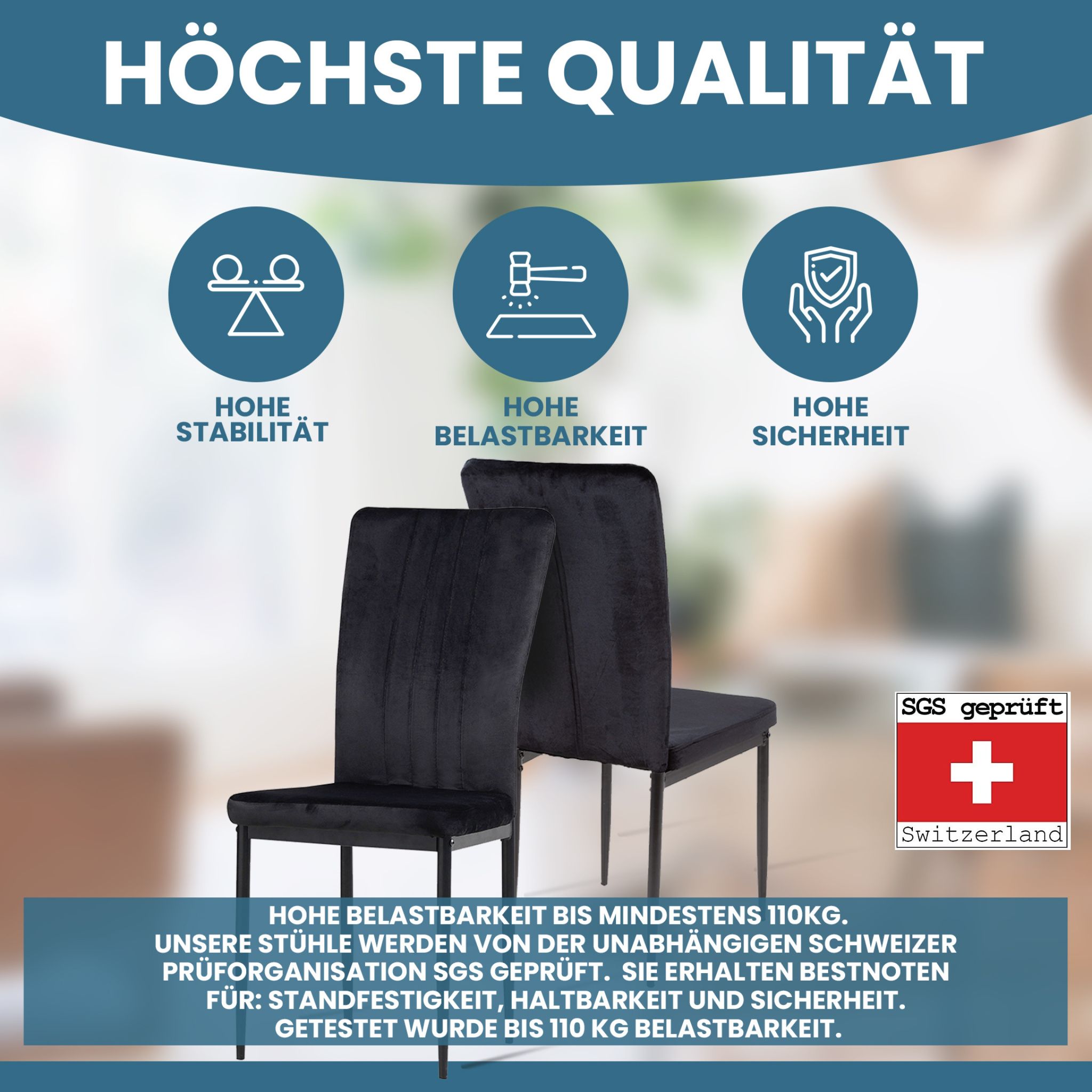 Albatros Esszimmerstühle mit Samt-Bezug 4er Set MODENA, Schwarz - Stilvolles Vintage Design, Eleganter Polsterstuhl am Esstisch - Küchenstuhl oder Stuhl Esszimmer mit hoher Belastbarkeit