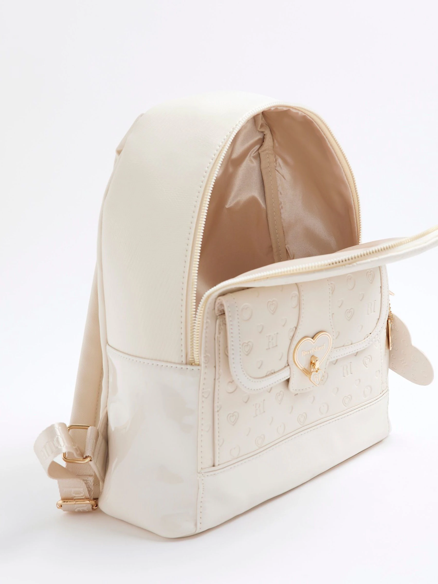 Crème - River Island Heart Lock Pocket Backpack