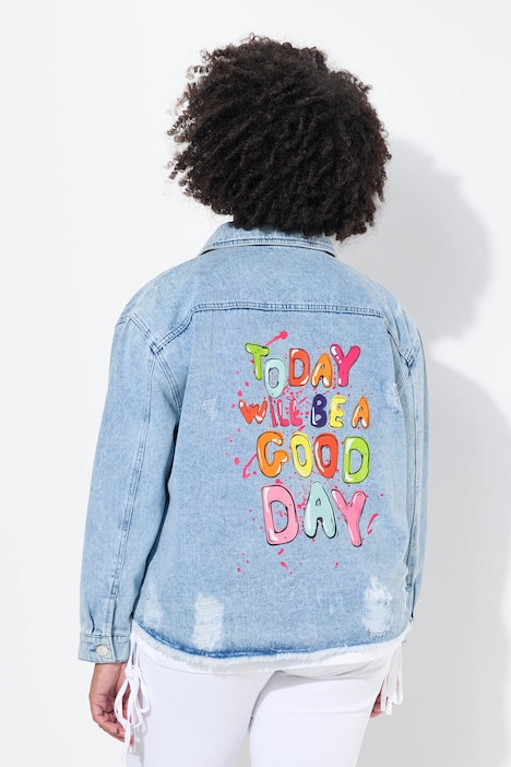 Jeansjacke, oversized, destroyed, Rückendruck