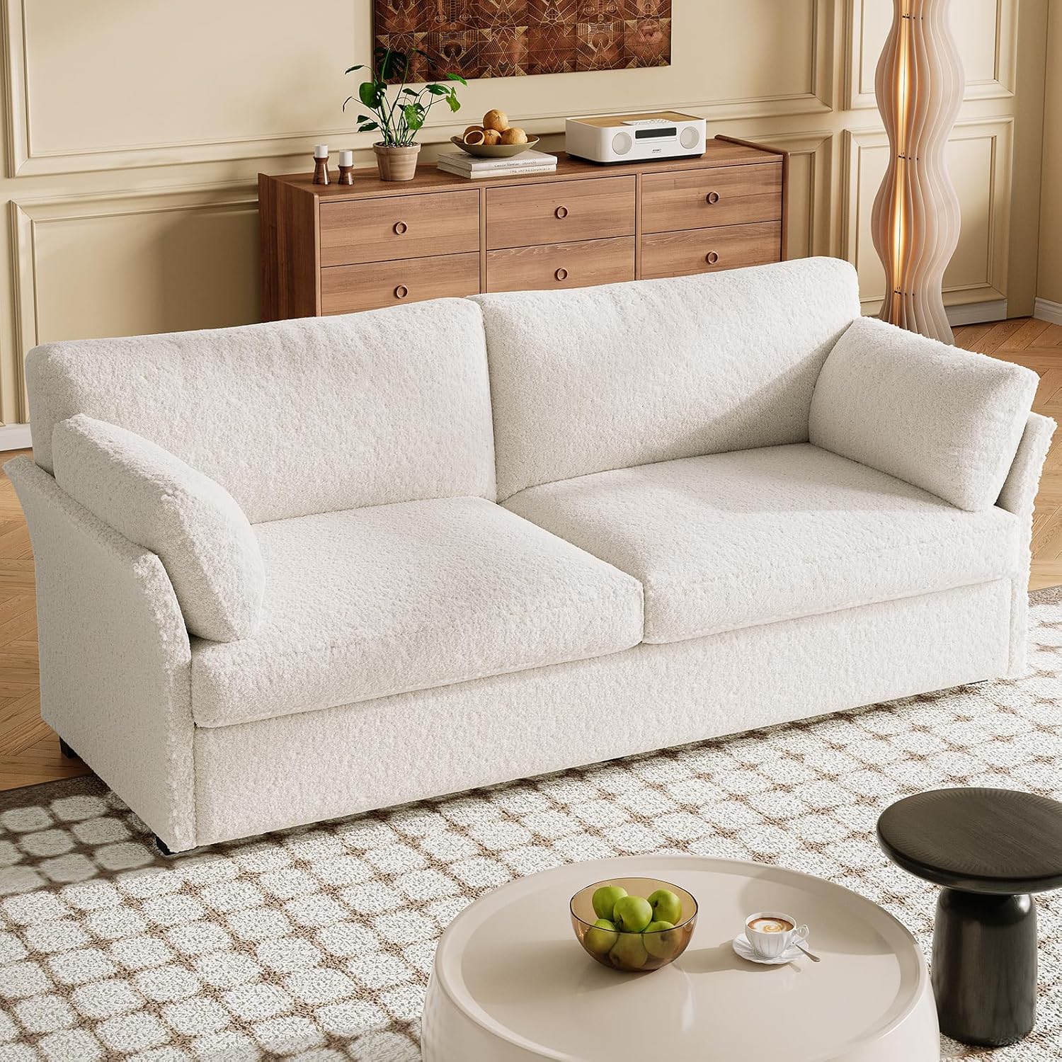 Guyii 186 cm Stoffsofa 3-Sitzer – Weiches Polstersofa für Wohnzimmer, Bequeme Couch in Hellfarbe, Moderne Stoffcouch mit Armlehnen,Ideal als Loungesofa
