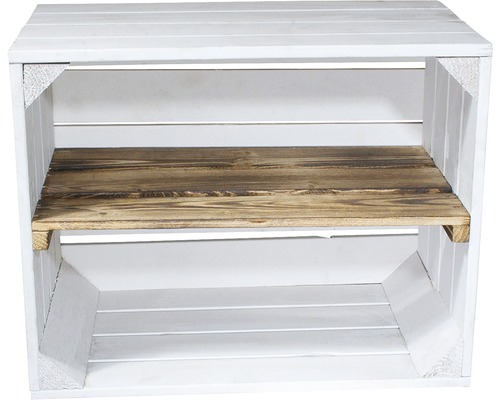 Vintage fruitkist met gevlamde plank, wit, 50x40x30 cm