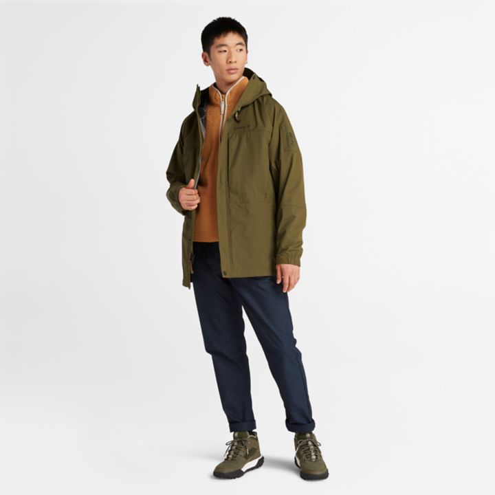 Parka impermeável para atividades ao ar livre, masculina, na cor verde.