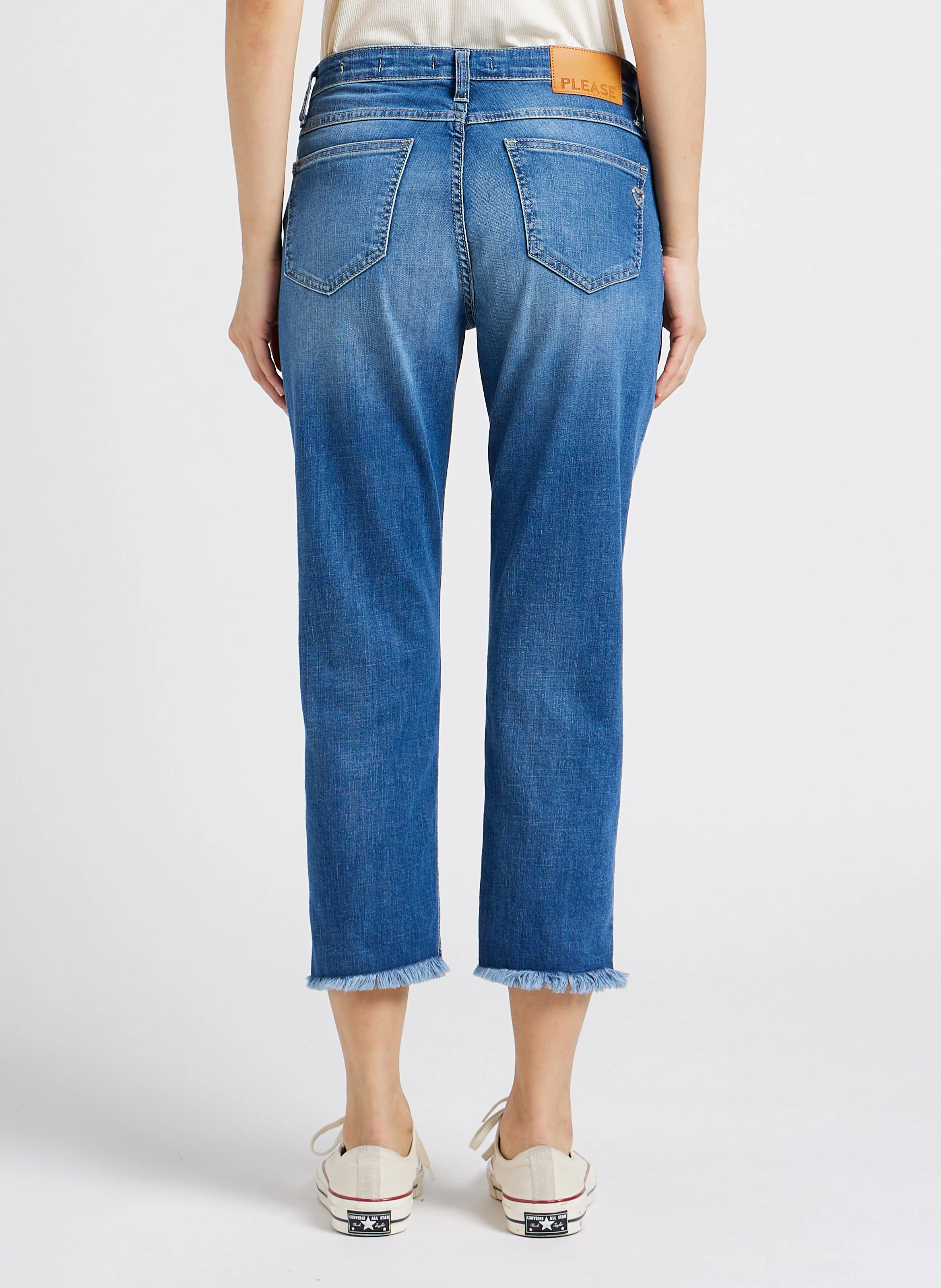Jean cropped en coton mélangé| Bleu
