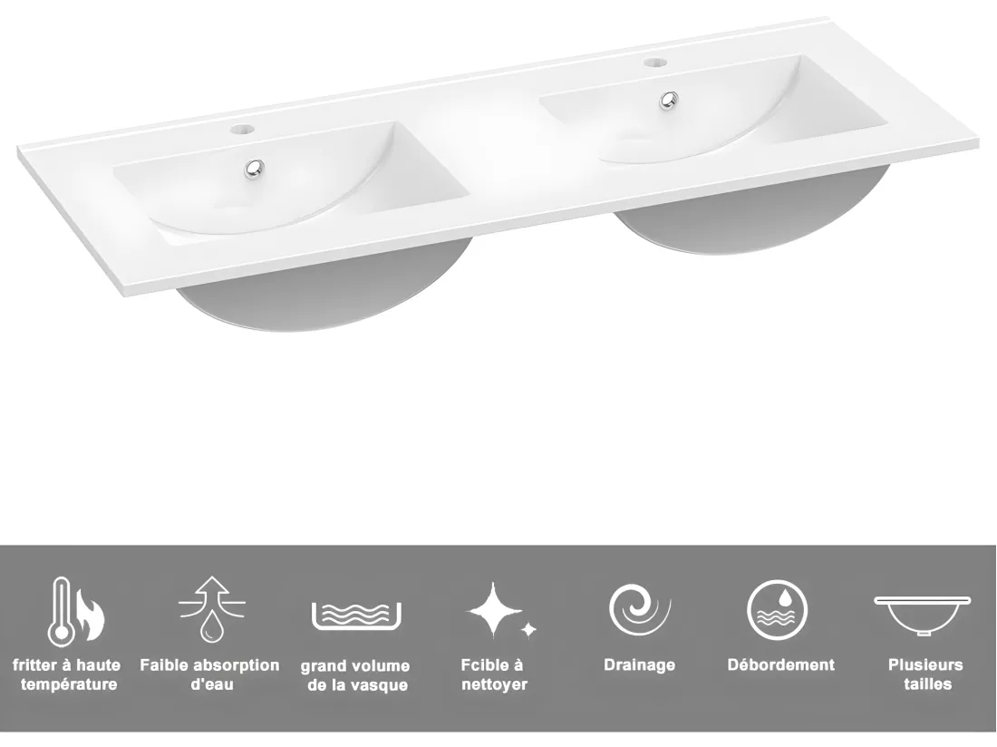 Meuble salle de bain natural avec 2 portes à une fermeture amortie avec 2 vasques à suspendre 120x45x40(L*W*H)cm