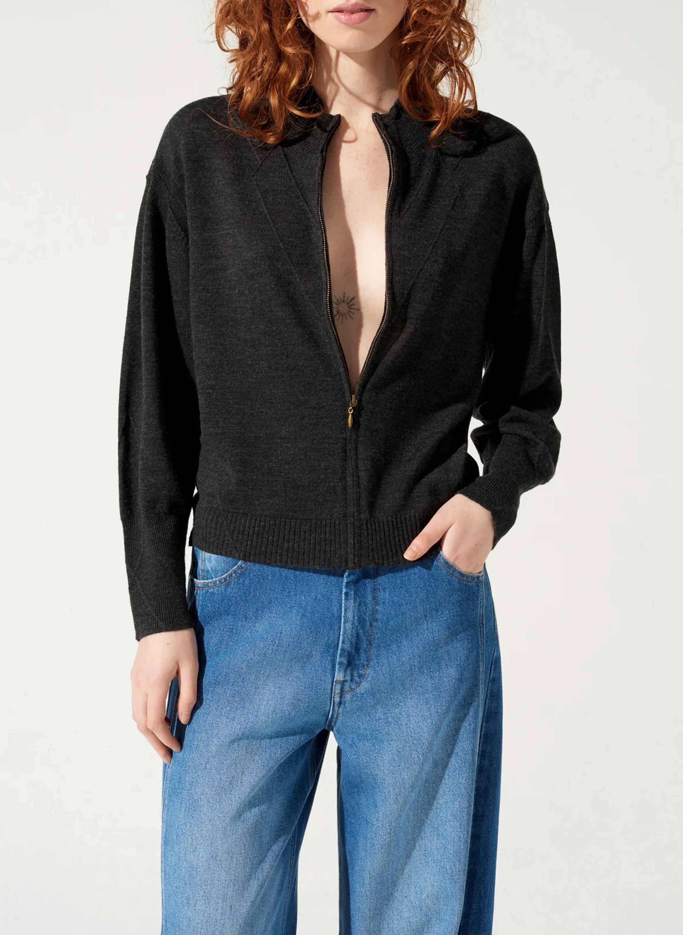 Gilet oversize col montant en laine | Noir