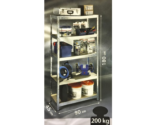 Schulte heavy-duty stellingkast, gegalvaniseerd, 180x90x45 cm, 5 houten legborden, draagvermogen 1000 kg