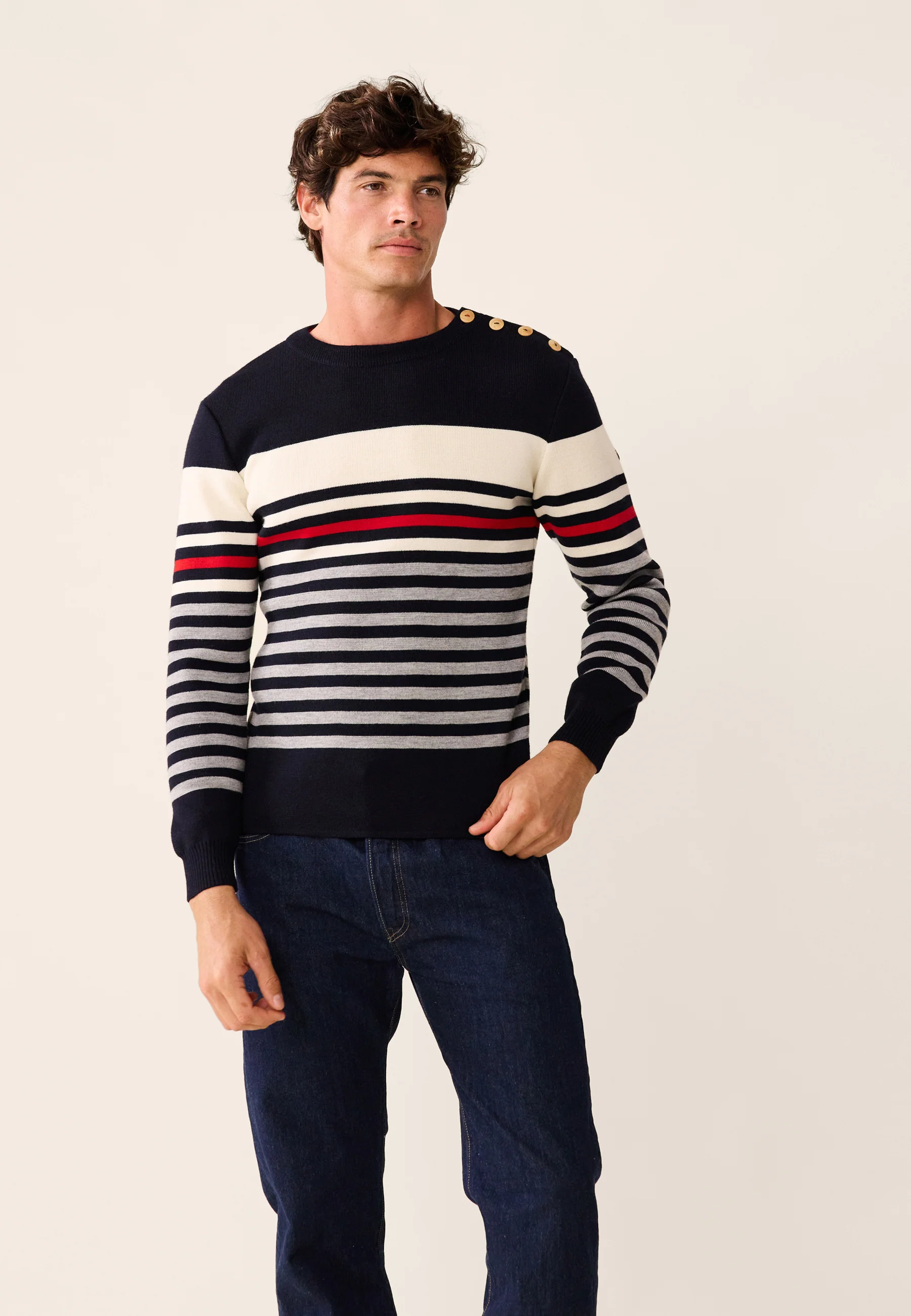 Pull Homme LSF x Armor Lux-Le Creac'h-Marine Blanc Rouge Gris