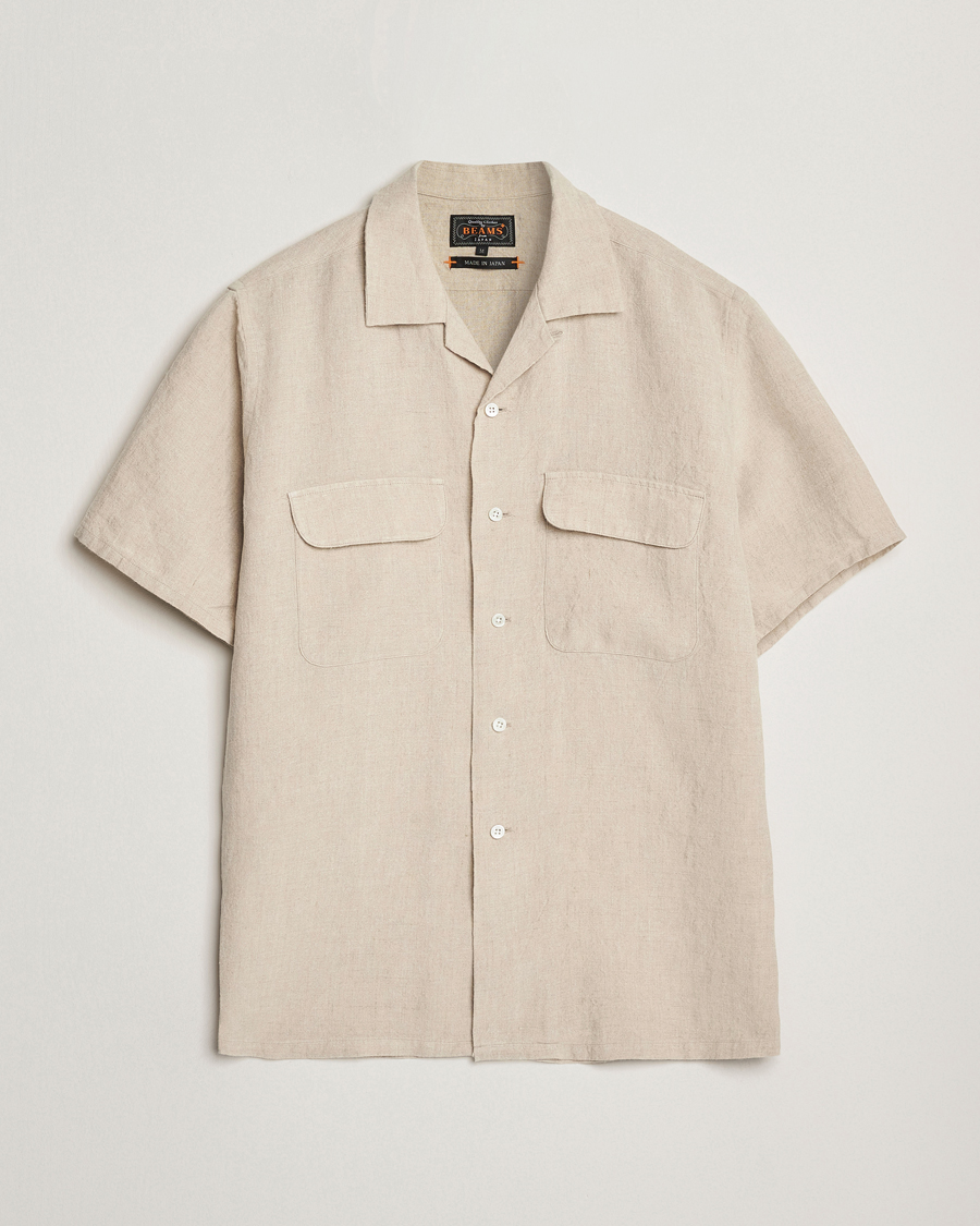 BEAMS PLUS Short Sleeve Linen Camp Shirt Beige