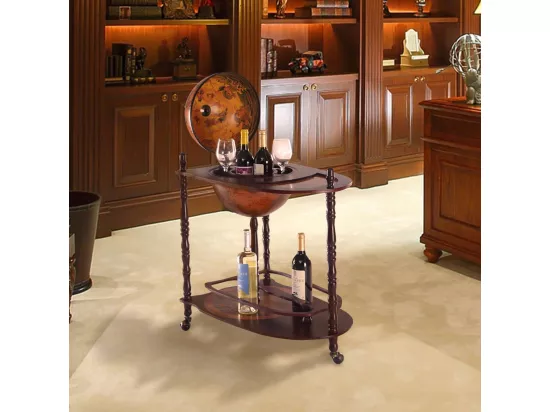 Bar Globe Terrestre Vintage Mappemonde en Bois d'Eucalyptus avec Roulette pour Stocker Bouteilles et Verres Porte-Bouteilles 16e Siècle 70 x 45 x 88 cm