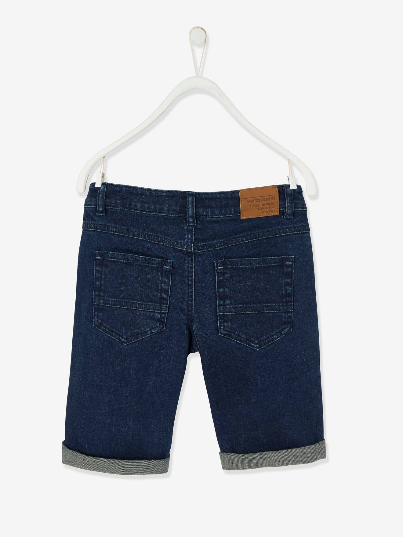 Bermuda jeans azul-escura lisa para meninos