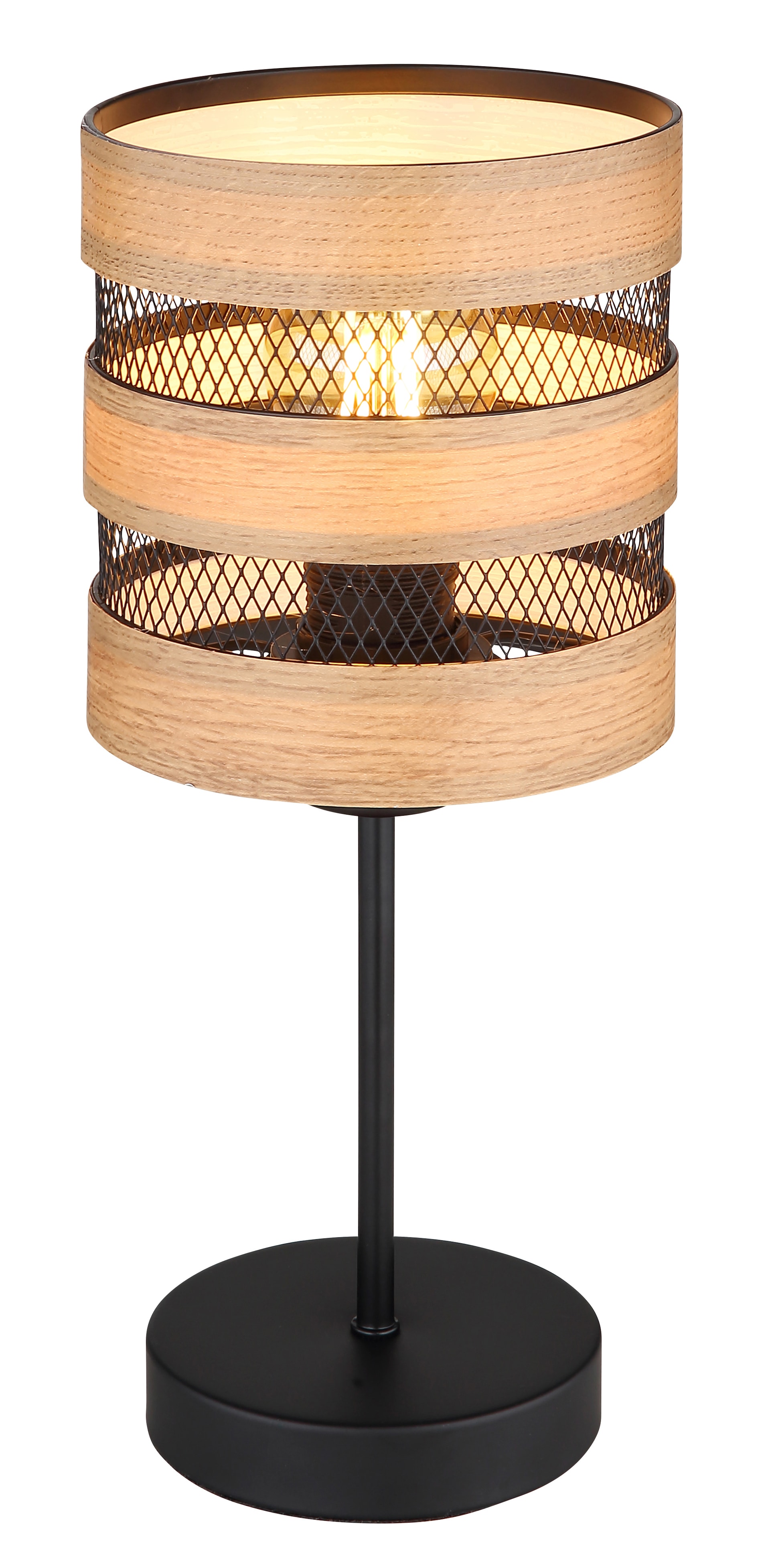 GLOBO Retrofit Tischlampe Moitas Schwarz /Naturfarbig 15x15cm H33,5cm dekor