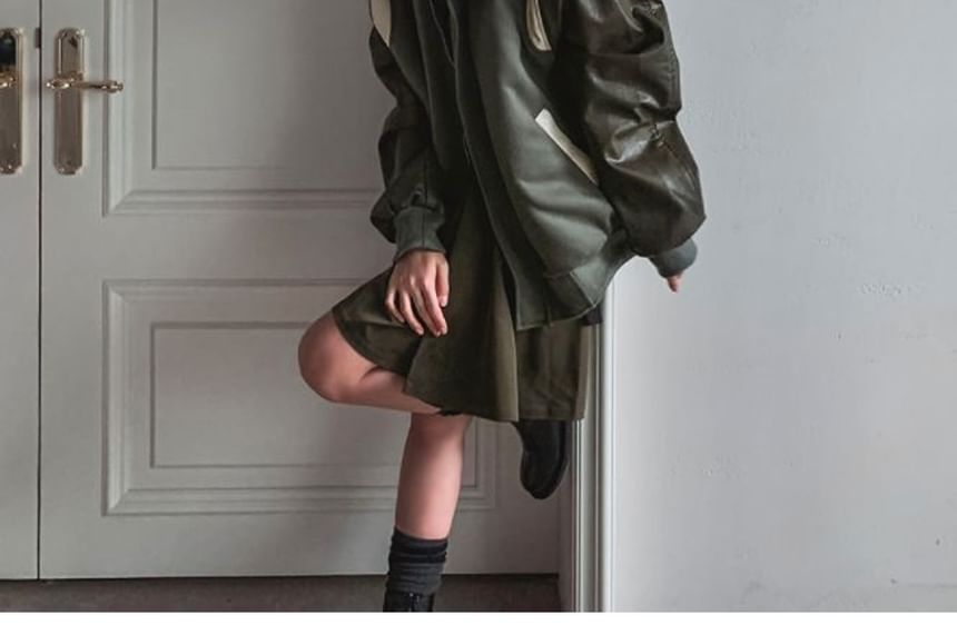 SeoulPop - Unisex Color-Block Faux Leather Baseballjack