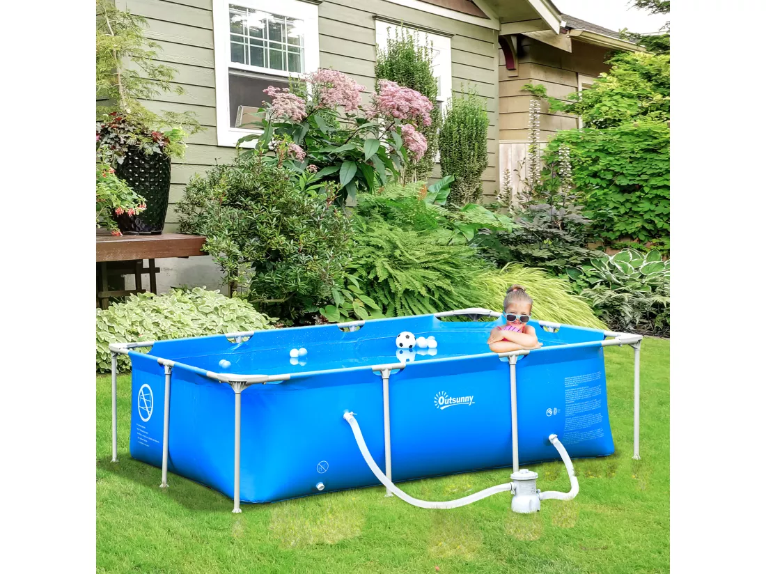 Piscine tubulaire hors sol rectangulaire cadre en métal avec filtre 252L x 152l x 65H cm bleu