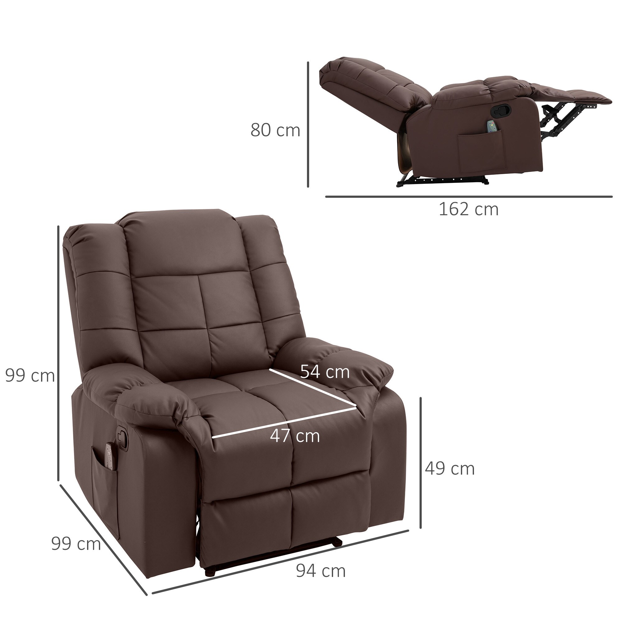 HOMCOM Massagesessel mit Liegefunktion und Fernbedienung 94B x 99T x 99H cm