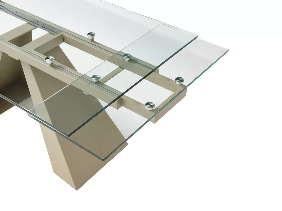 Table à manger extensible 6 à 10 personnes en verre trempé et métal beige - Transparent - LOZIPA de Maison Céphy