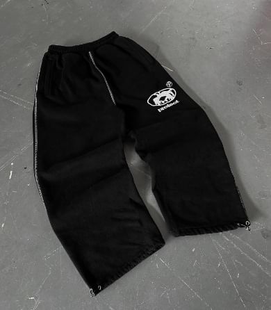 Jerolenea - Elastische taille, cartoon geborduurd, contrasterend gestikt, wijde joggingbroek