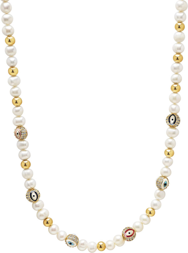 Nialaya Men's Evil Eye Pearl Choker Multi