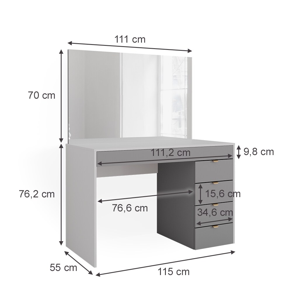 Vicco Schminktisch Elise Weiß Grau 115 x 76 cm modern Frisiertisch Schubladen Spiegel