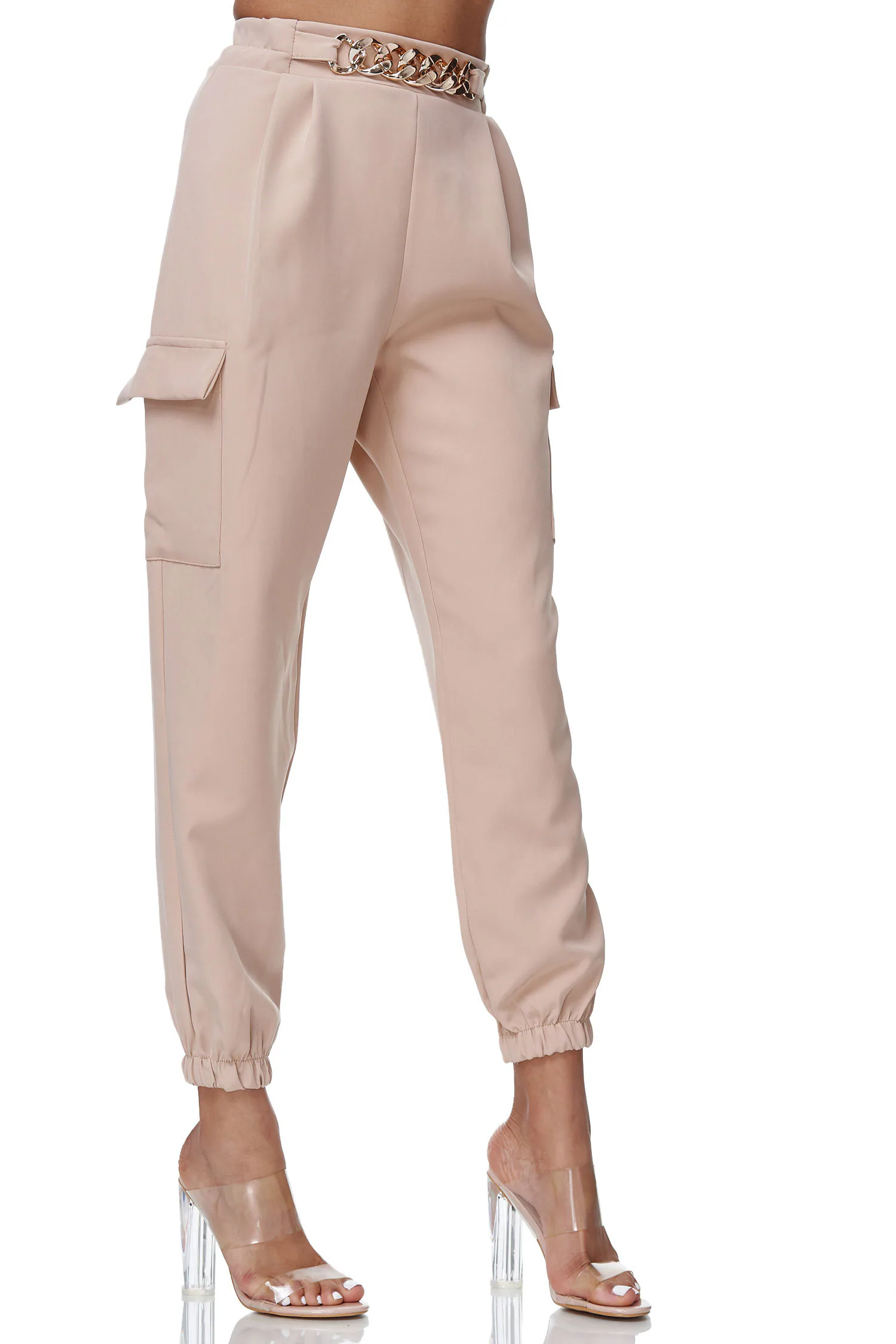 RAYSHYNE Damen Pumphose Elegante Cargo Pumphose mit goldener Schnalle RS16