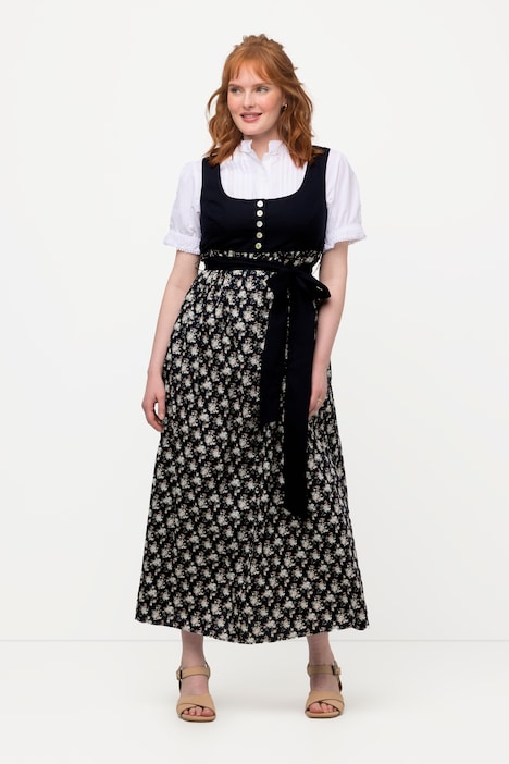 Dirndl, Blüten, Bindeband, Carree-Ausschnitt, ärmellos