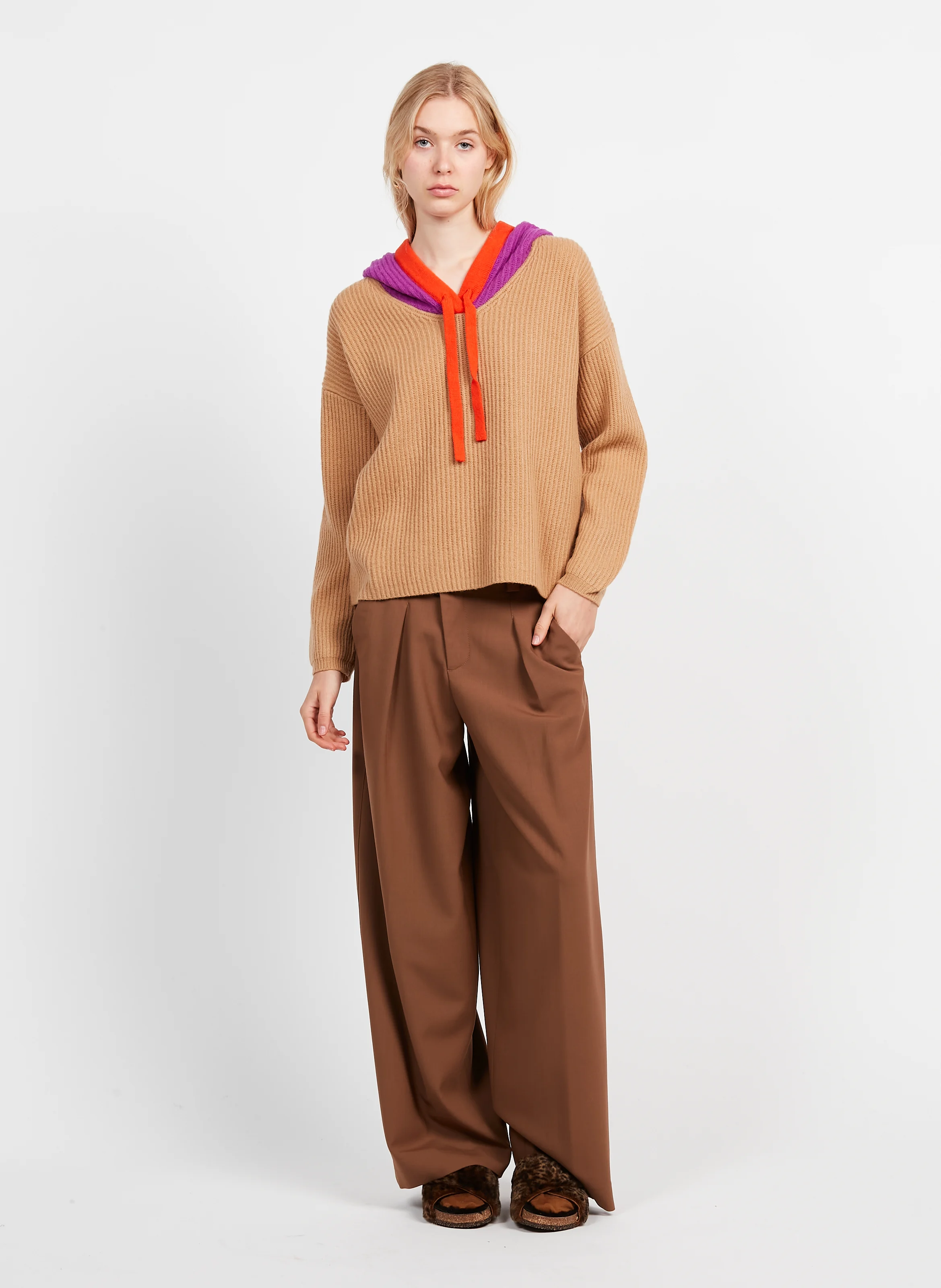Sandales fourrée en cuir| Multicolore