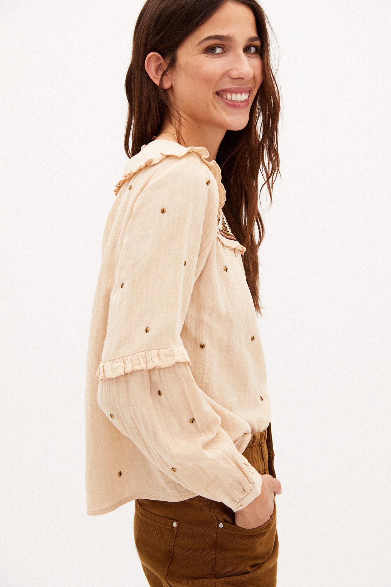 Blusa Nat Cotton com Bordado - Bege
