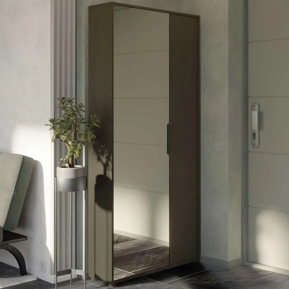 Schoenenkast Ebony 83x24x178cm - met spiegel - zwart