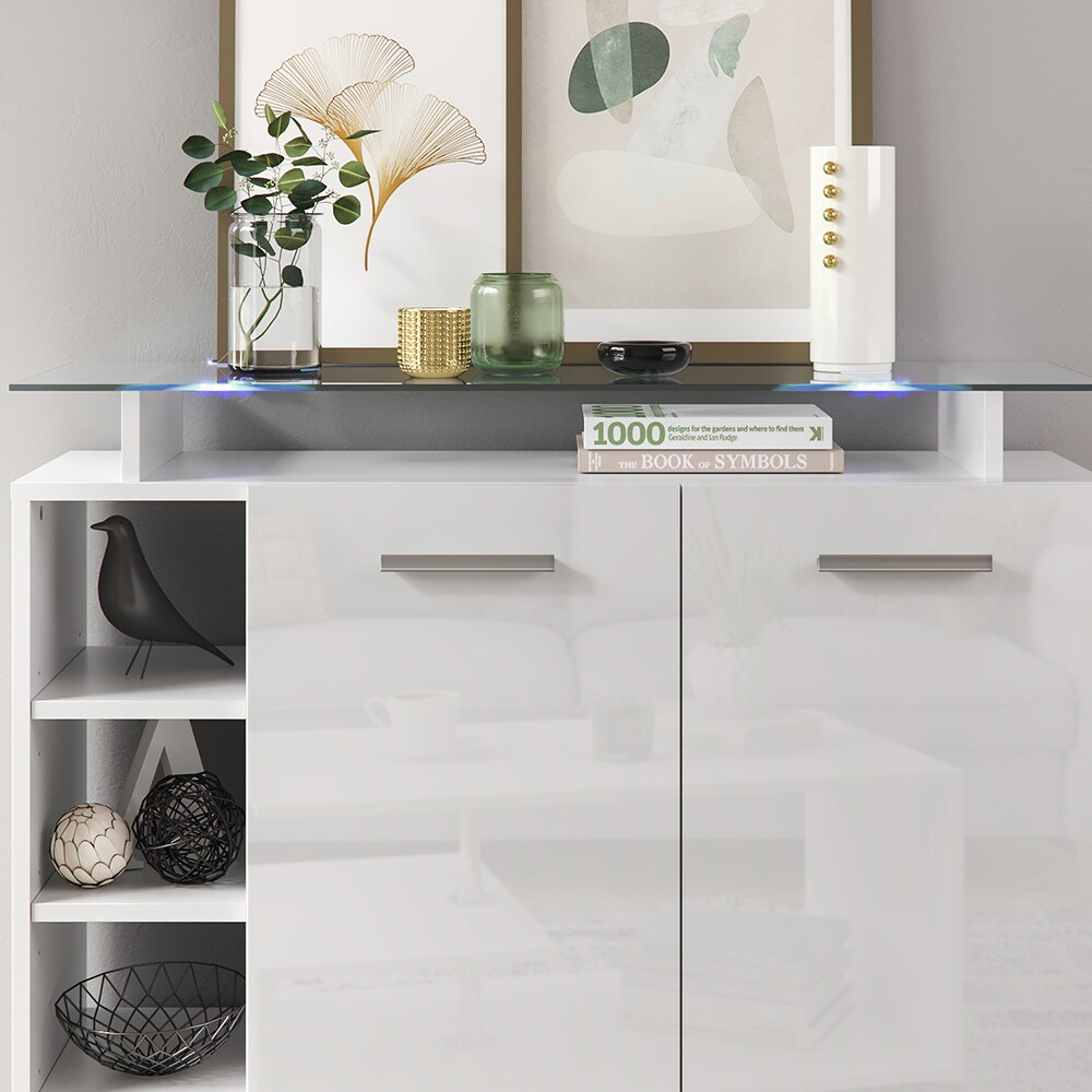 Vicco Kommode Asti 2 Türen Highboard LED Beleuchtung Glasablage Anrichte Schrank